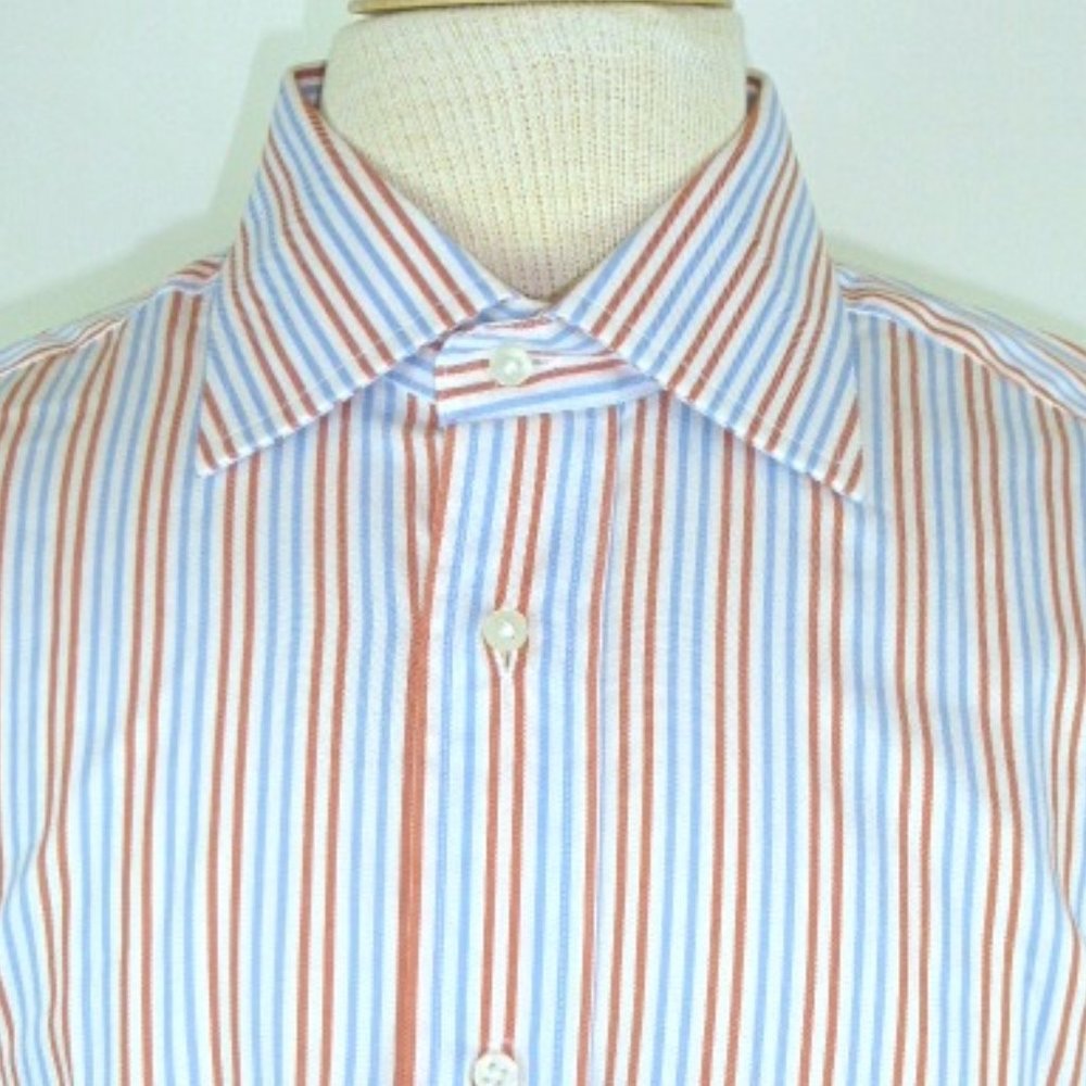Fusaro orange blue white stripe cotton dress cotton shirt 16.5 i42